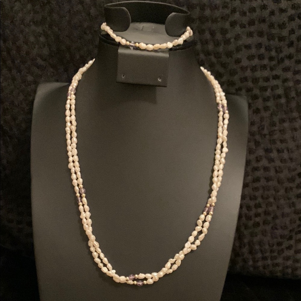 Elegant Pearl and Purple Beaded Necklace Set
